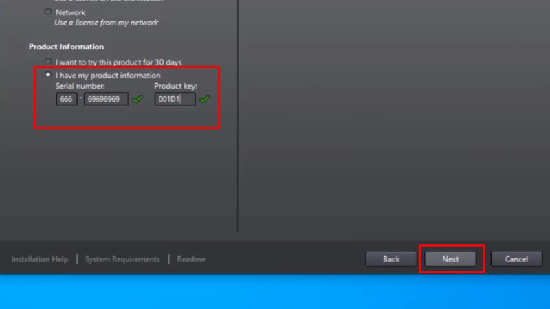 Tải Autocad 2012: Video hướng dẫn cài đặt dễ 14 Nhập Serial Number: 666-69696969, Product key: 001D1 và bấm Next