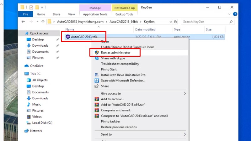 Tải AutoCad 2013: Hướng Dẫn Cài Đặt Chi Tiết Nè 24 Chuột phải vào file như hình và chọn Run as admin