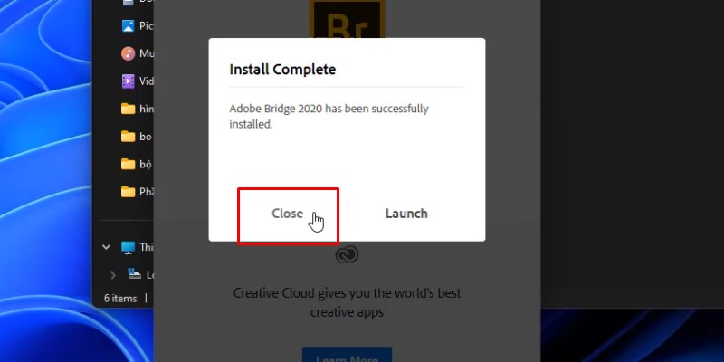 Adobe Bridge 2020 Tải Và Cài Đặt 14 bấm close và hoàn tất cài đặt phần mềm