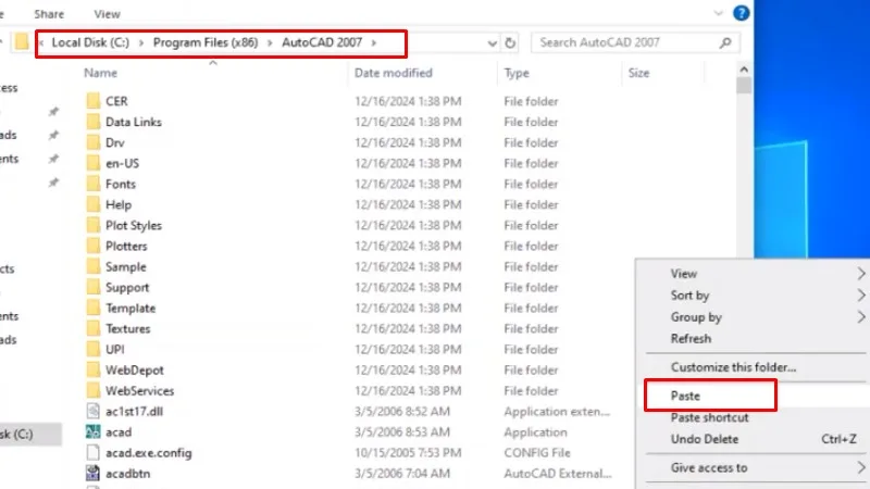 Tải AutoCAD 2007: Hướng Dẫn Cài Máy Cấu Hình Thấp 27 Paste vào như hình