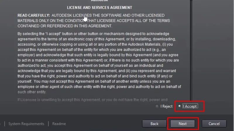 Tích vào "I Accept" và bấm next