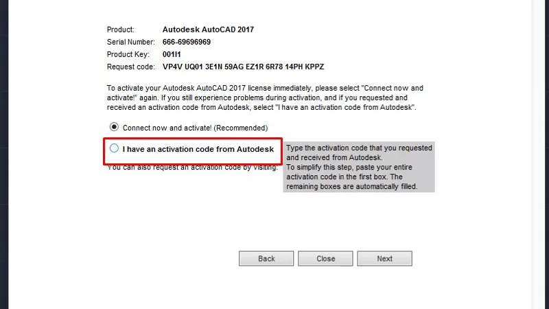 Tải AutoCad 2017 Và Hướng Dẫn Setup Chi Tiết 32 Tích vào I Have an activation....